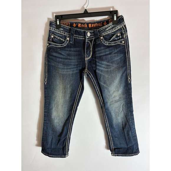 Rock Revival Pants - Rock Revival Johanna Capri Jeans Dark Wash Thick Stitch Y2K Denim 27 RJ8250P58